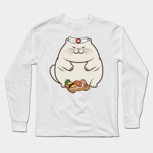 Funny fat cat is a sushi chef Long Sleeve T-Shirt